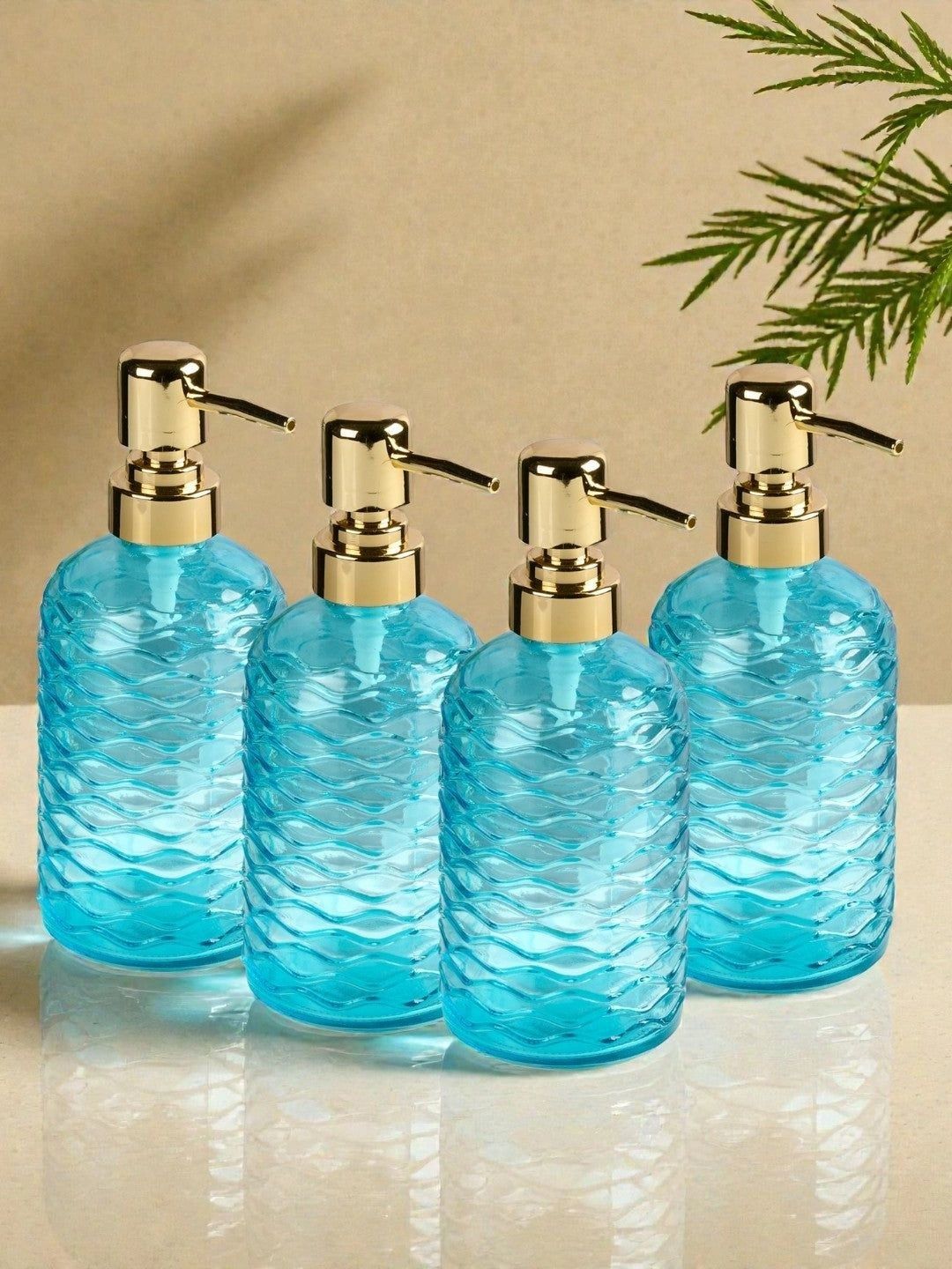 Kookee Blue 4 piece Abstract Glass Soap Dispenser-picture-30