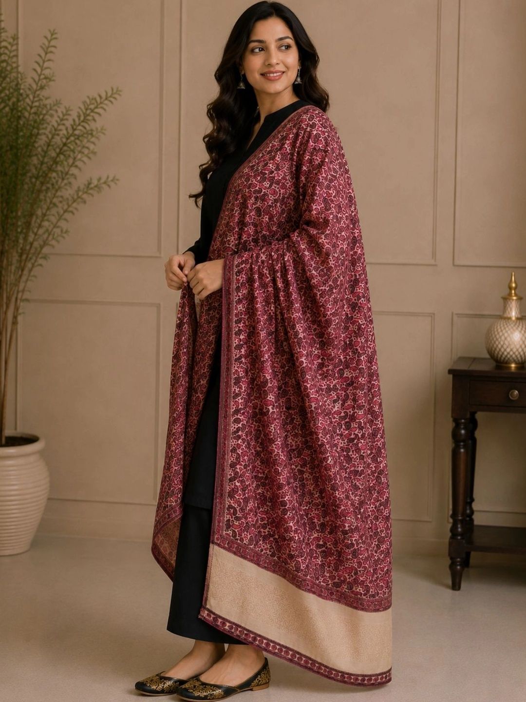 KTI Women Ethnic Motifs Woven Design Shawl-image-11