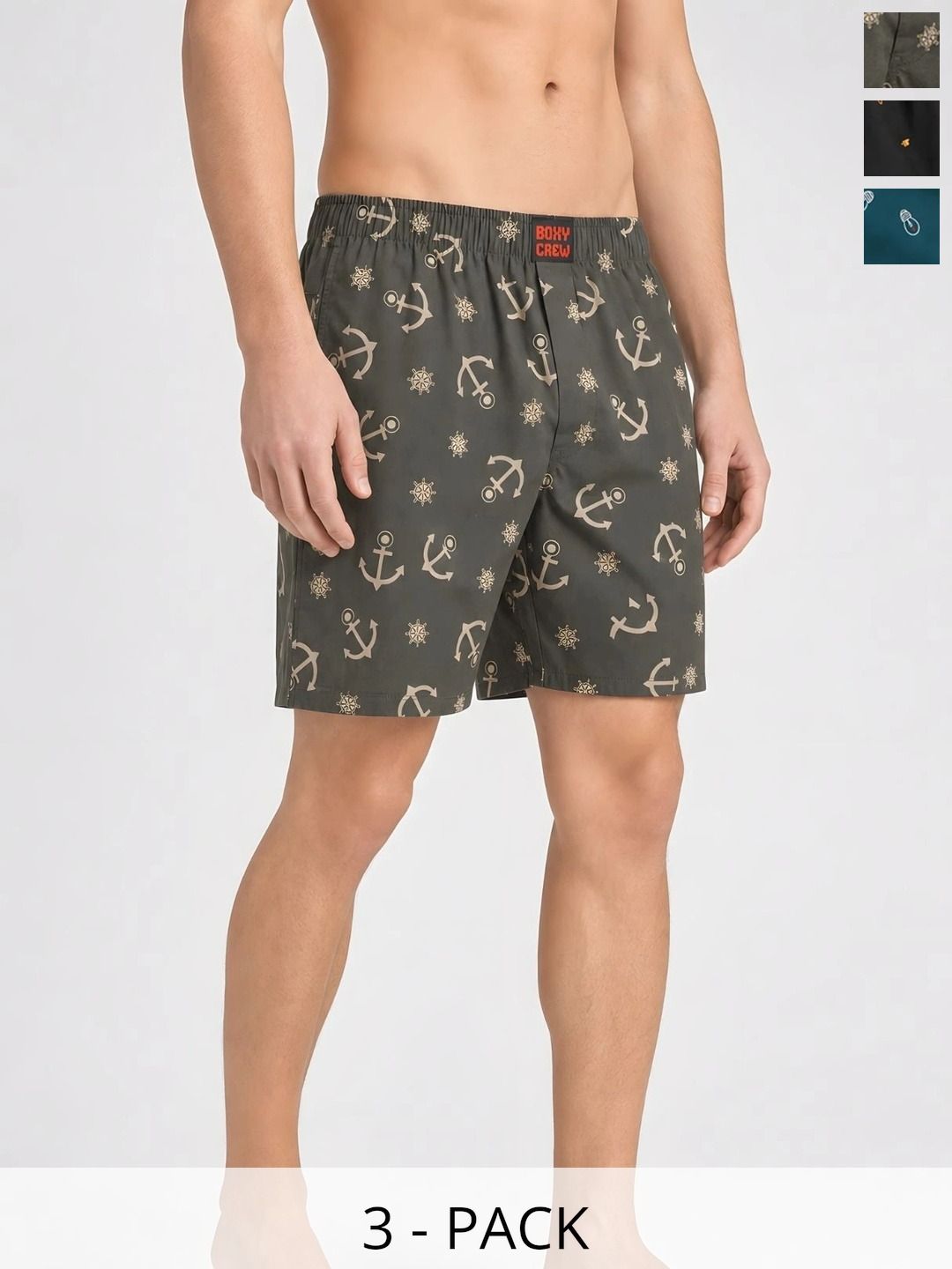 Boxy Crew Pack Of 3 Printed Pure Cotton Lightweight & Breathable Inner Elasticated Boxers-picture-32