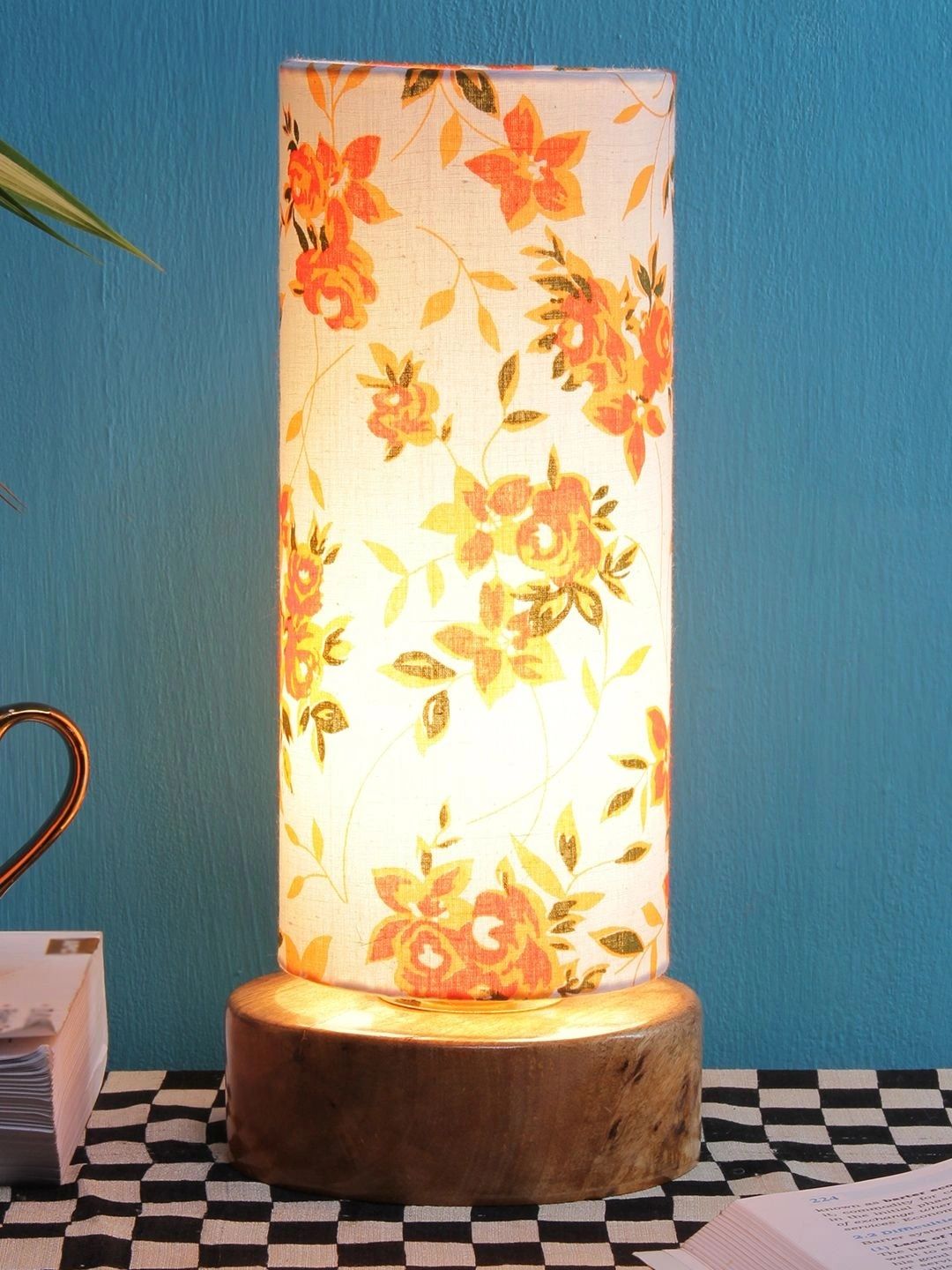 Myntra Elegant Homes Multicoloured Printed Wood Traditional Cylindrical Shaped Table Lamp-image-18