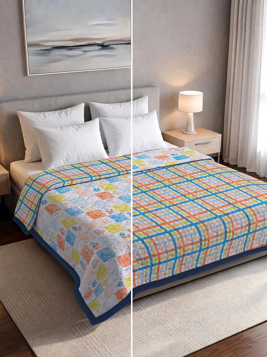 Pure Decor Multicoloured Checked AC Room Dohar-image-12