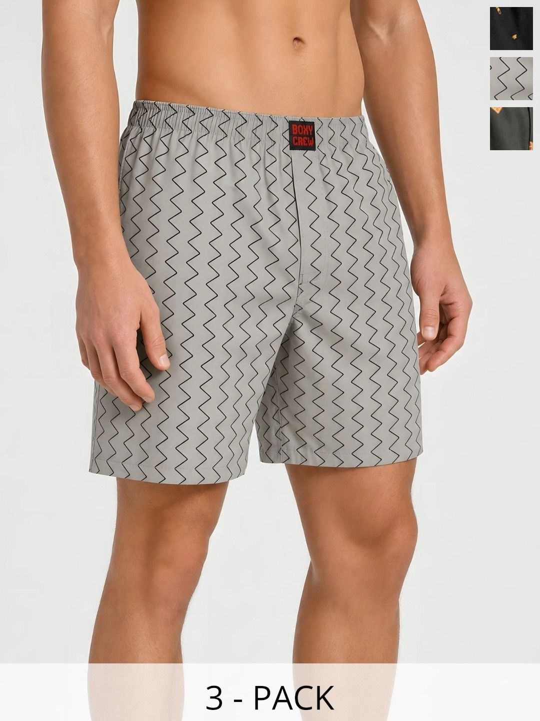 Boxy Crew Pack Of 3 Printed Pure Cotton Lightweight & Breathable Inner Elasticated Boxers-picture-58