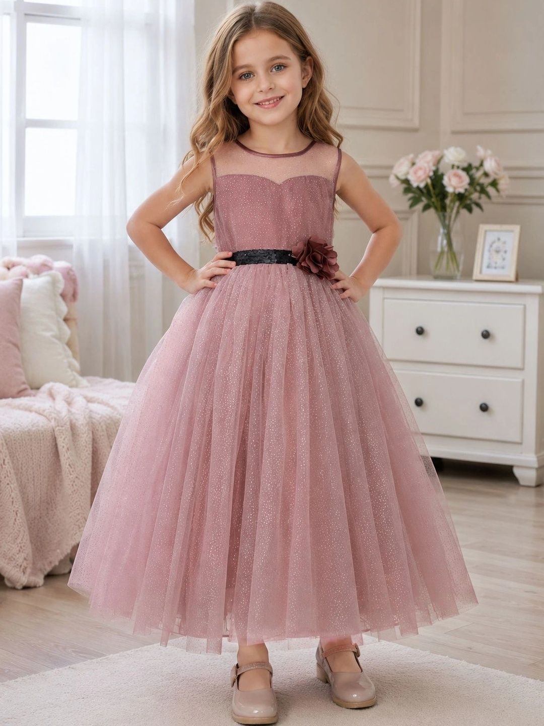Dripteen Embellished Ruffled Net A-Line Maxi Dress-picture-27