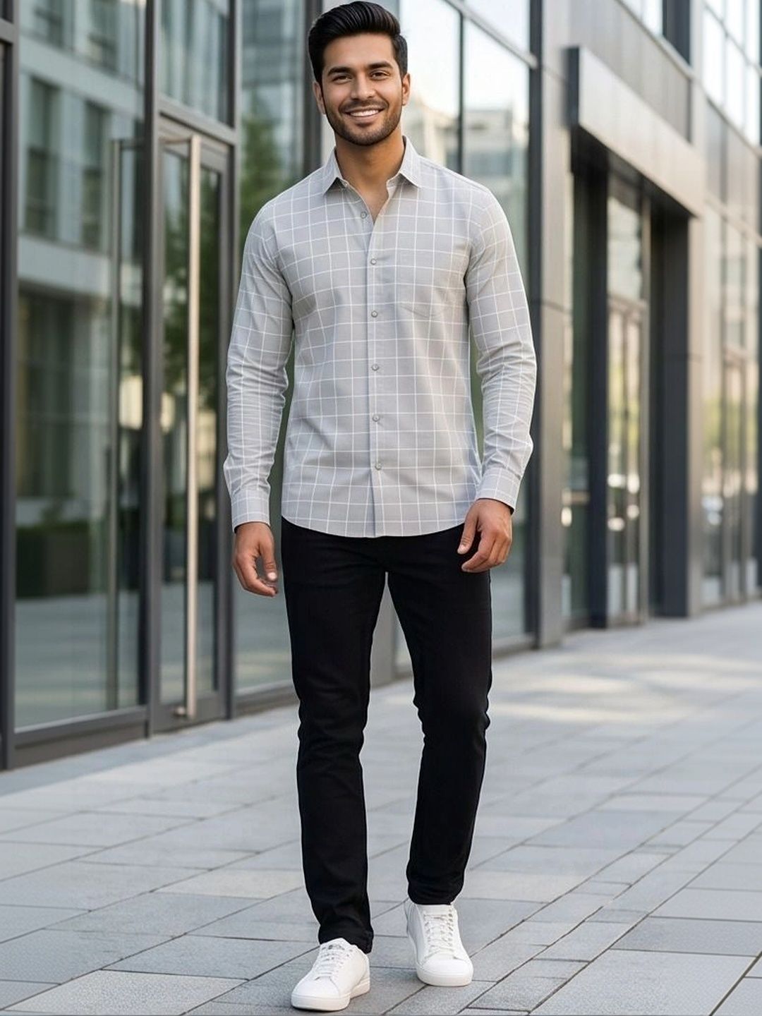 UNIFAV FASHION Men Windowpane Checks Checked Casual Shirt-picture-41