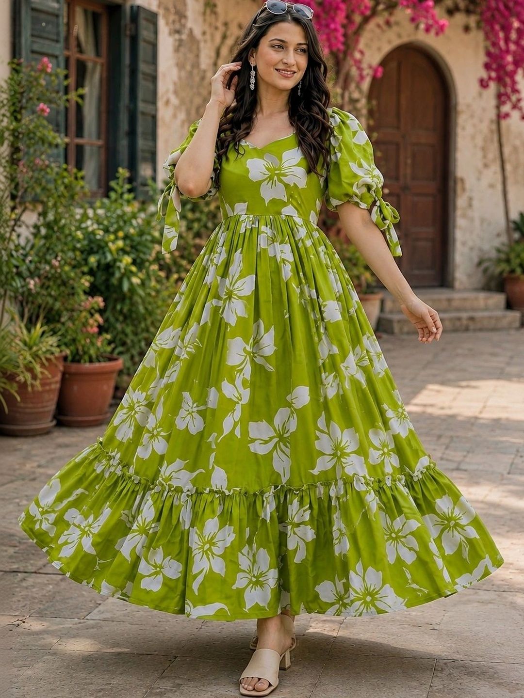 Moda Rapido Printed Square Neck A-Line Ethnic Dresses-image-33