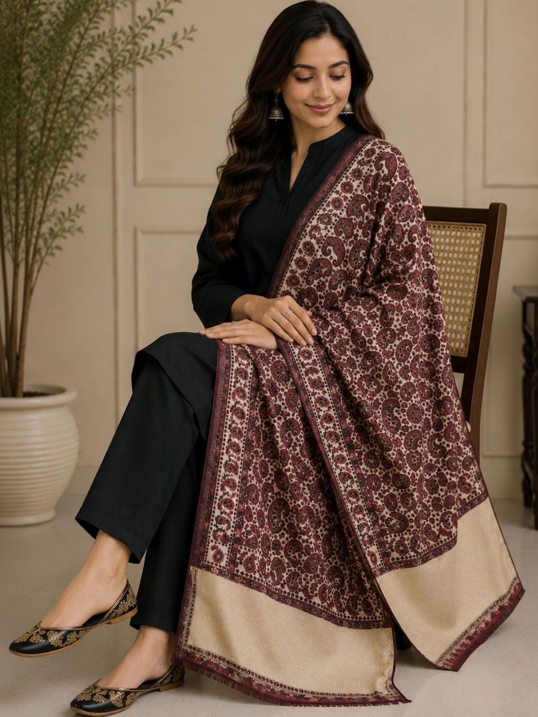 KTI Women Paisley Printed Shawl-image-4