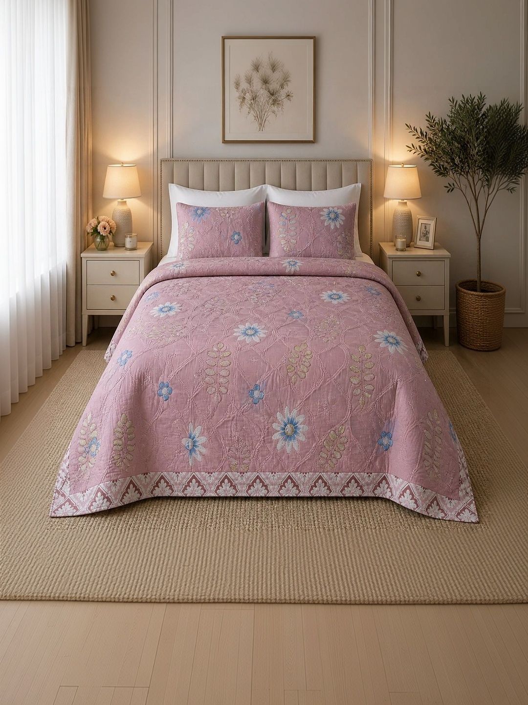 Supreme Home Collective Pink & White Floral AC Room 300 GSM Blanket-image-34