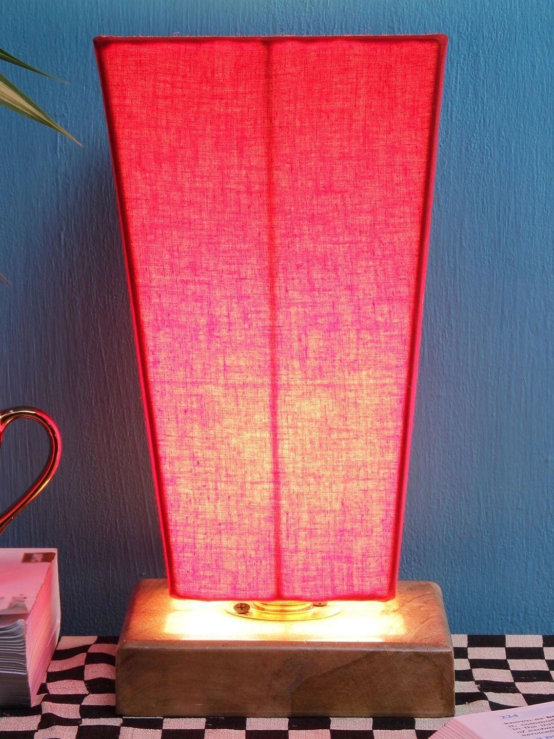 Myntra Elegant Homes Red Textured Wood Traditional Frusturical Shaped Table Lamp-picture-15