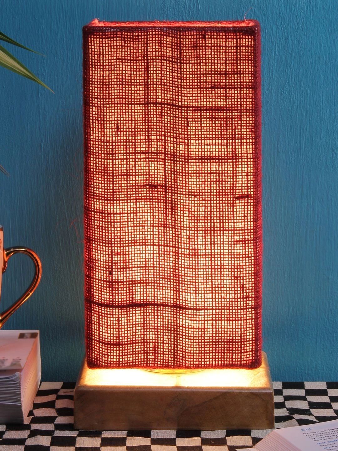 Myntra Elegant Homes Maroon Textured Wood Traditional Rectangle Table Lamp-picture-39
