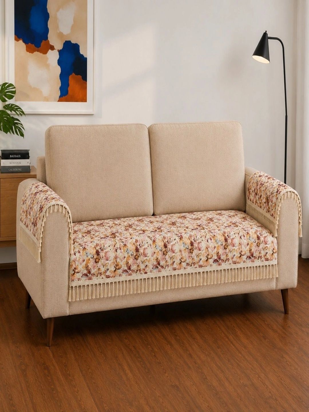 Homefab India Beige & Brown Printed 3 Piece Sofa Cover With Arms-picture-14