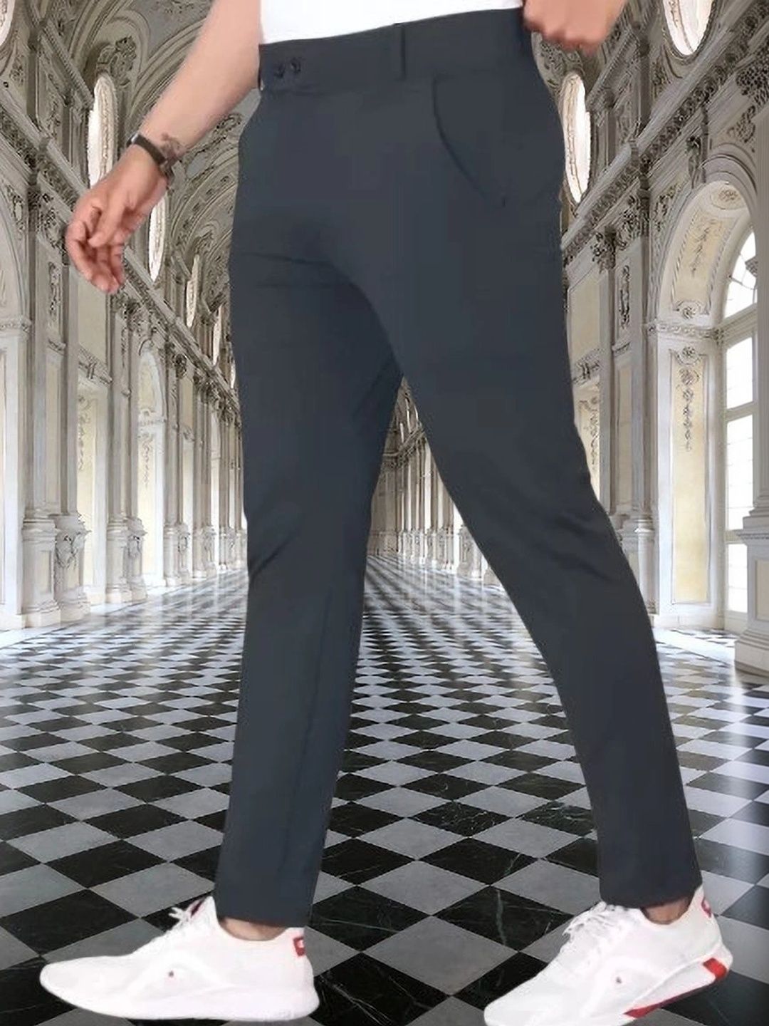 CIVIRASTYLE Men Smart Slim Fit Trousers-image-45