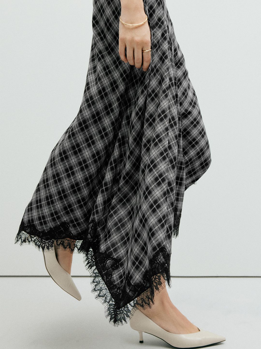 MANGO Women Checked Midi Flared Skirt-picture-13