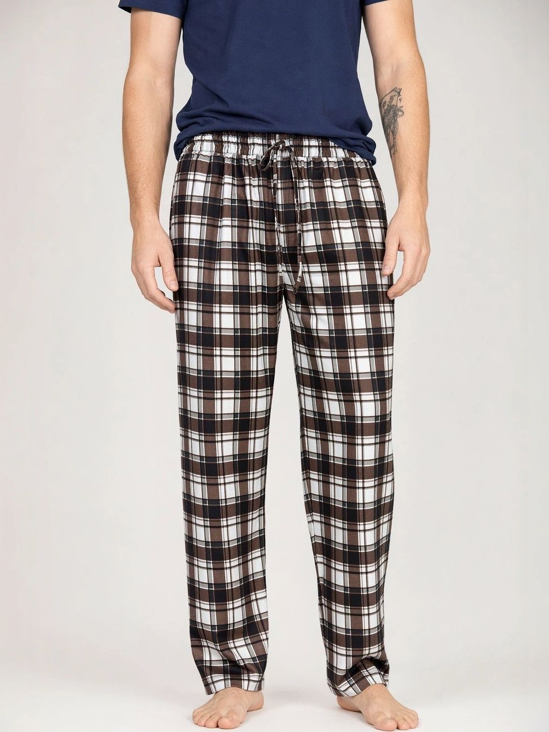 DTD Don't tell Dad Checked Printed Pure Cotton Straight Lounge Pants-image-44