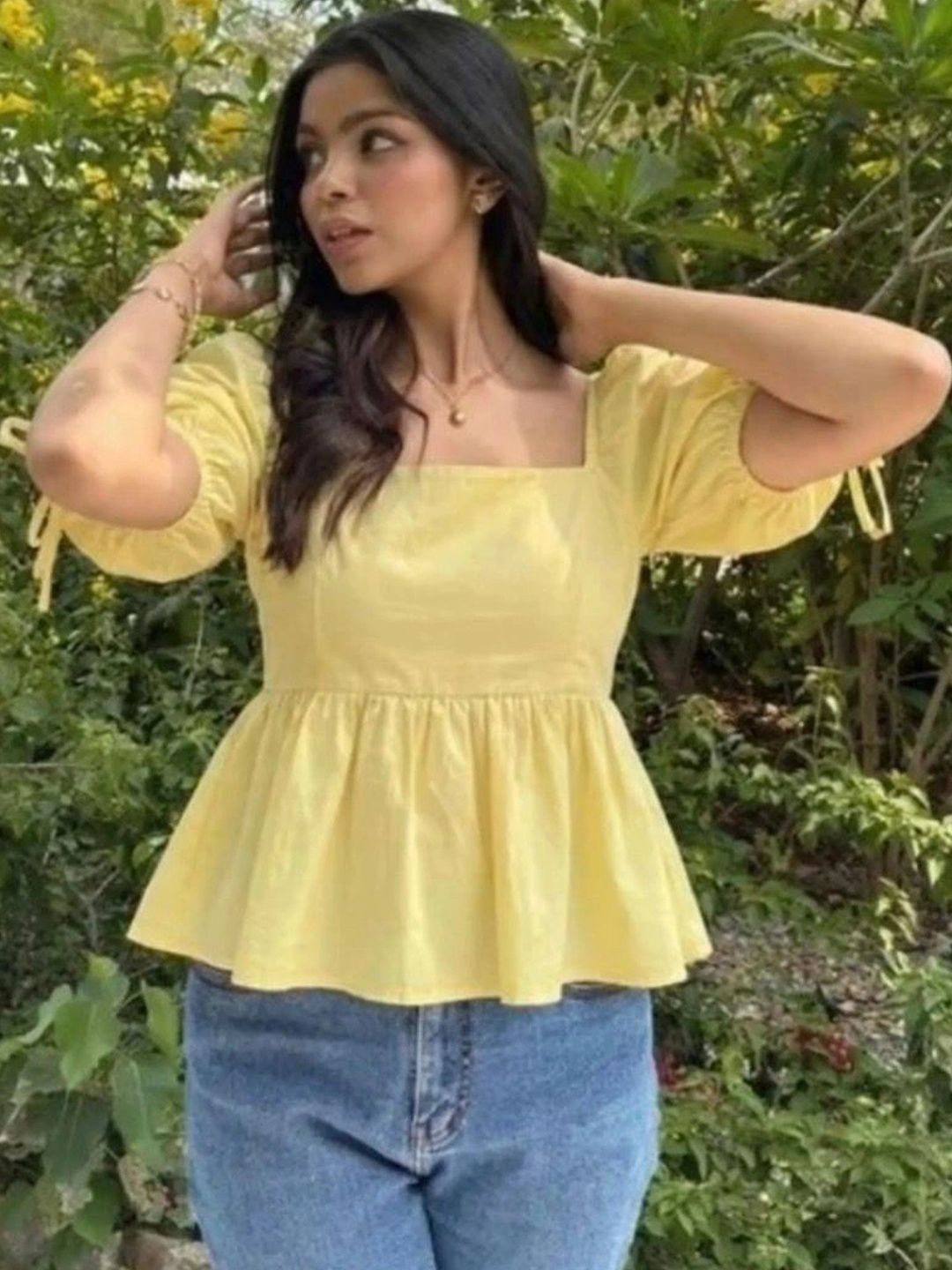 VYMO Puff Sleeve Cotton Peplum Top-picture-8