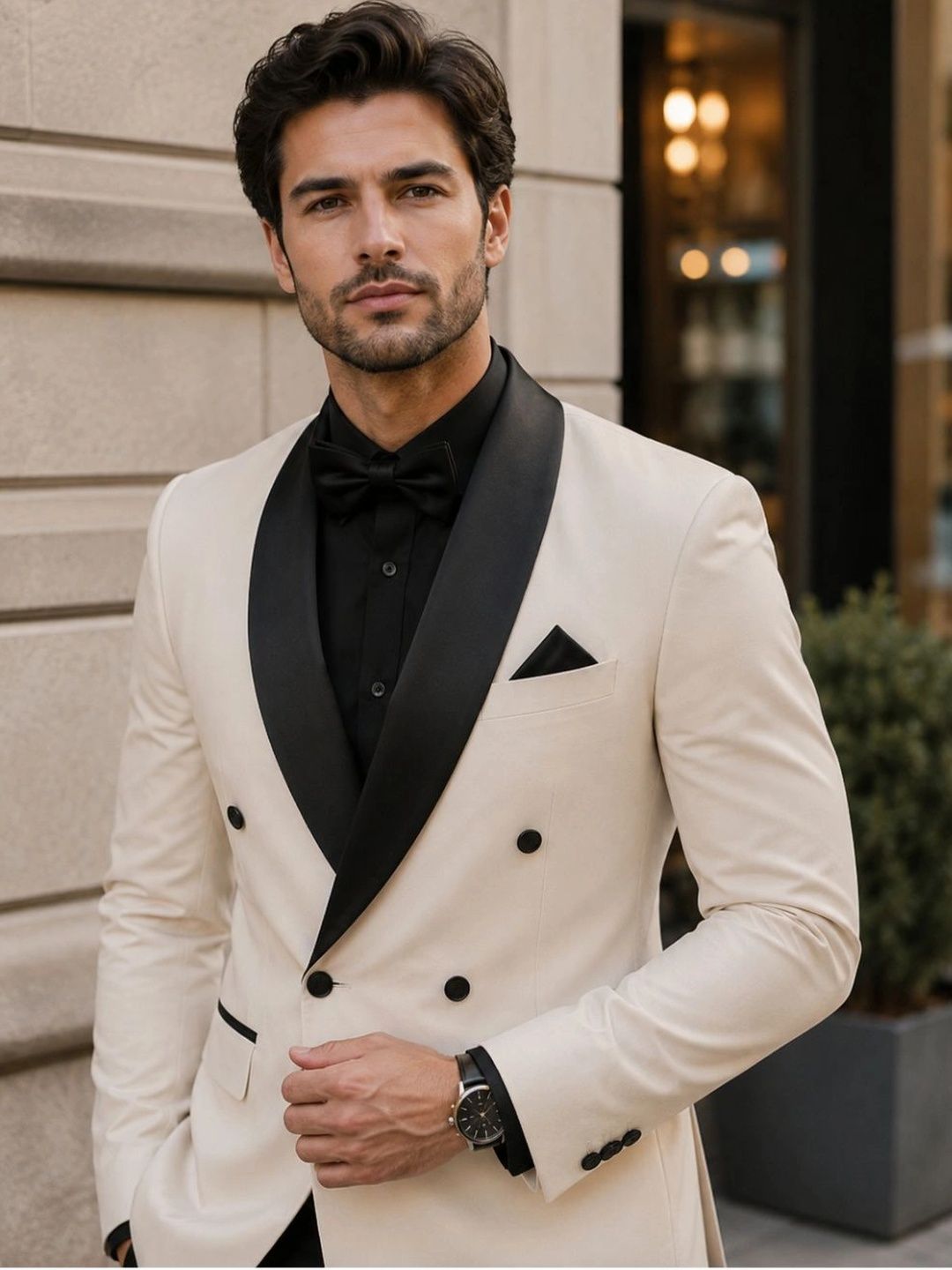 SOURAGYA Shawl Collar Double-Breasted Tailored Fit Party Blazers-picture-19