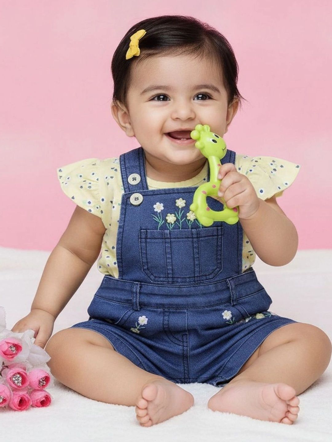 V-Mart Infants Girls Floral Cotton Ankle Length Dungarees-picture-43