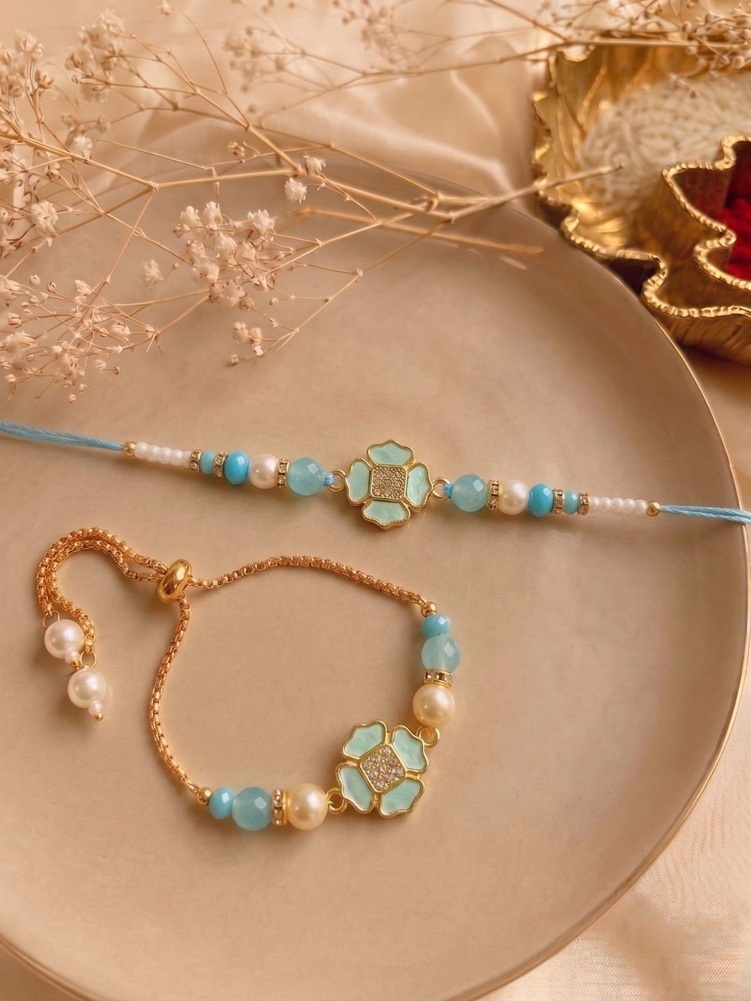 MEIRA JEWELLERY 4Pcs Couple Rakhis With Greeting Card & Roli Chawal-image-27