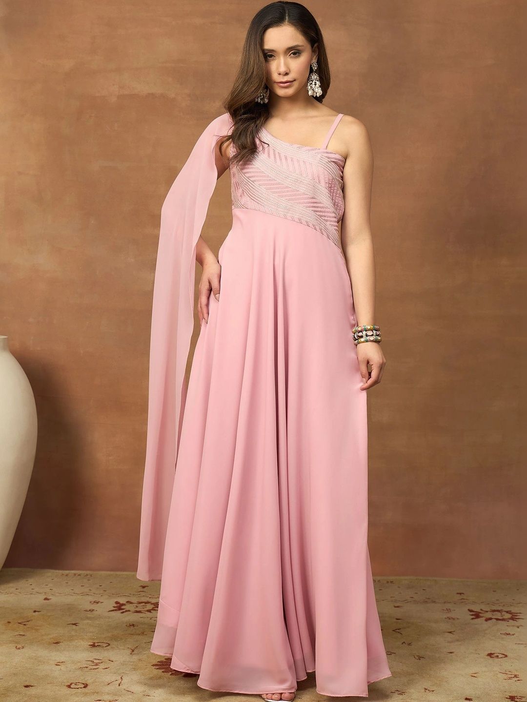 Inddus Embellished One Shoulder Gown Ethnic Dresses-picture-58