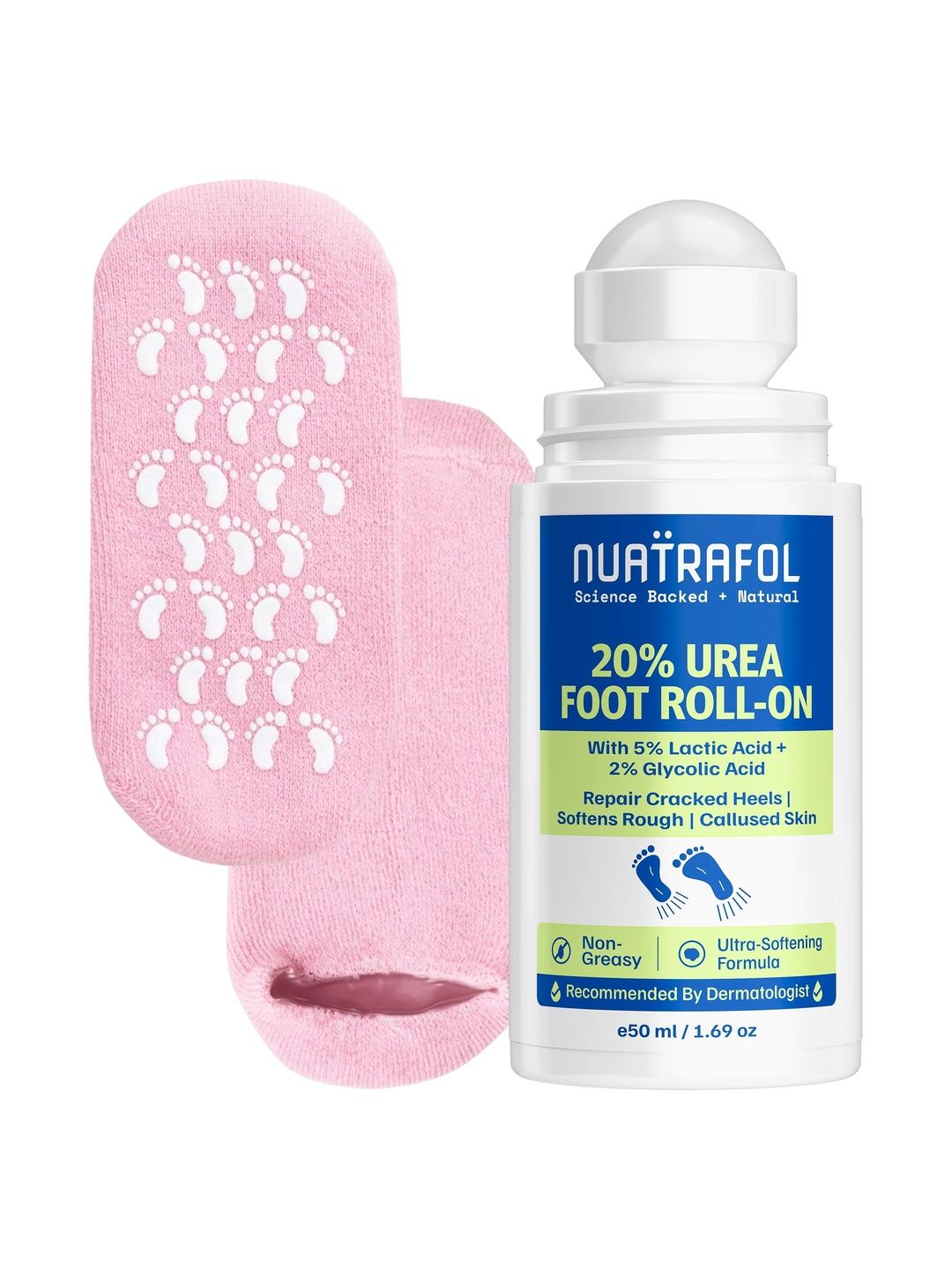 NUATRAFOL 20% Urea Foot Roll-On - 50 ml With Moisturizing Gel Heel Socks-picture-23