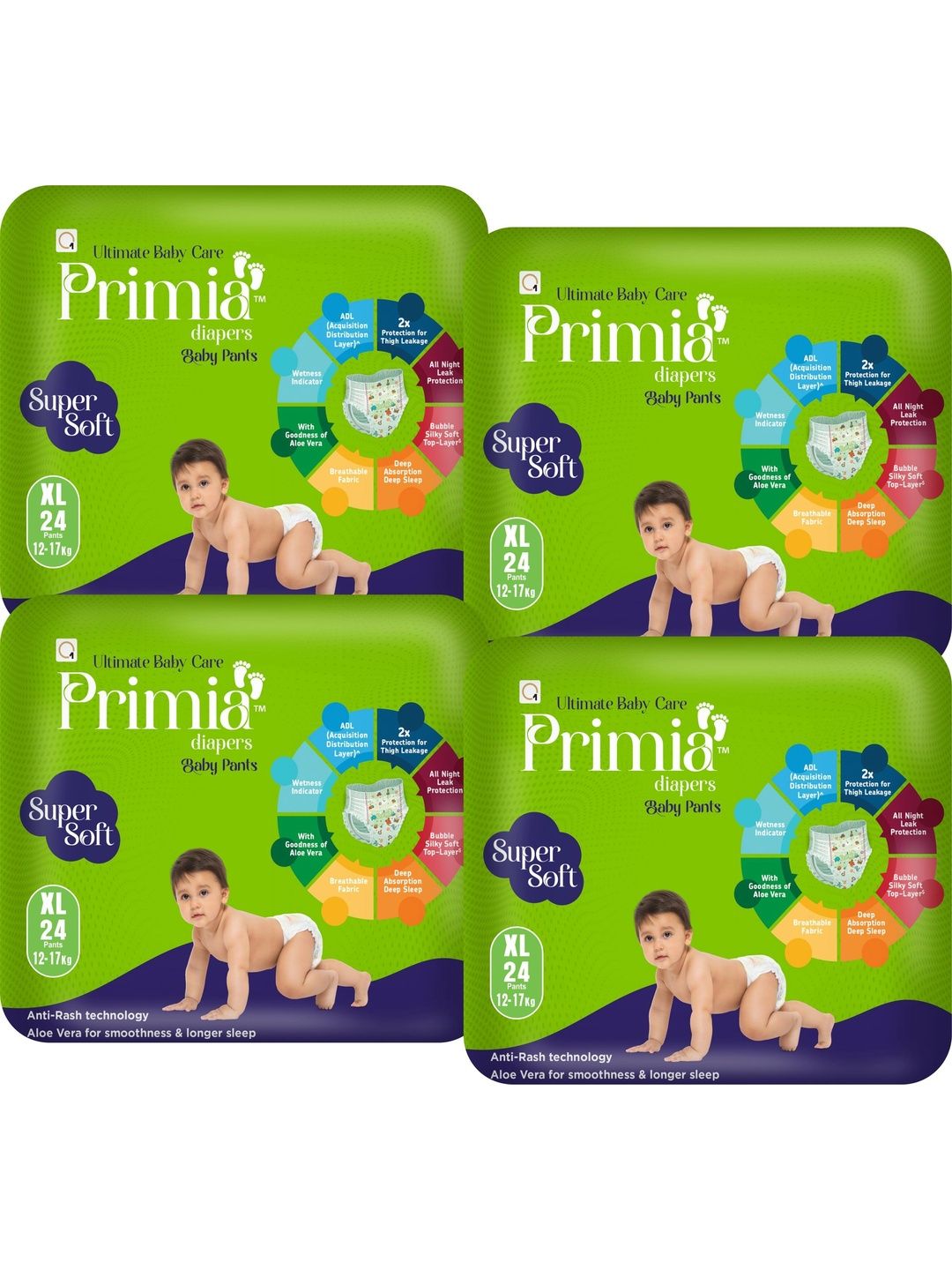 Primia Set Of 4 Baby Diaper Pants with Aloe Vera & Anti -Rash Technology - 24Pcs Each-picture-12
