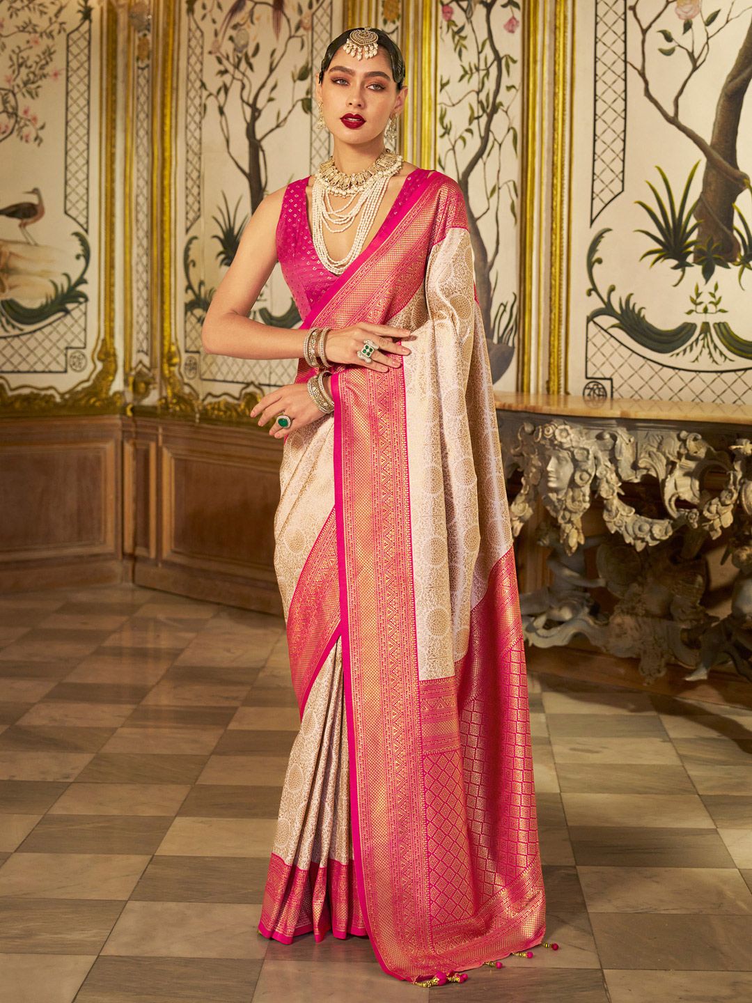 Anouk Floral Zari Kanjeevaram Saree