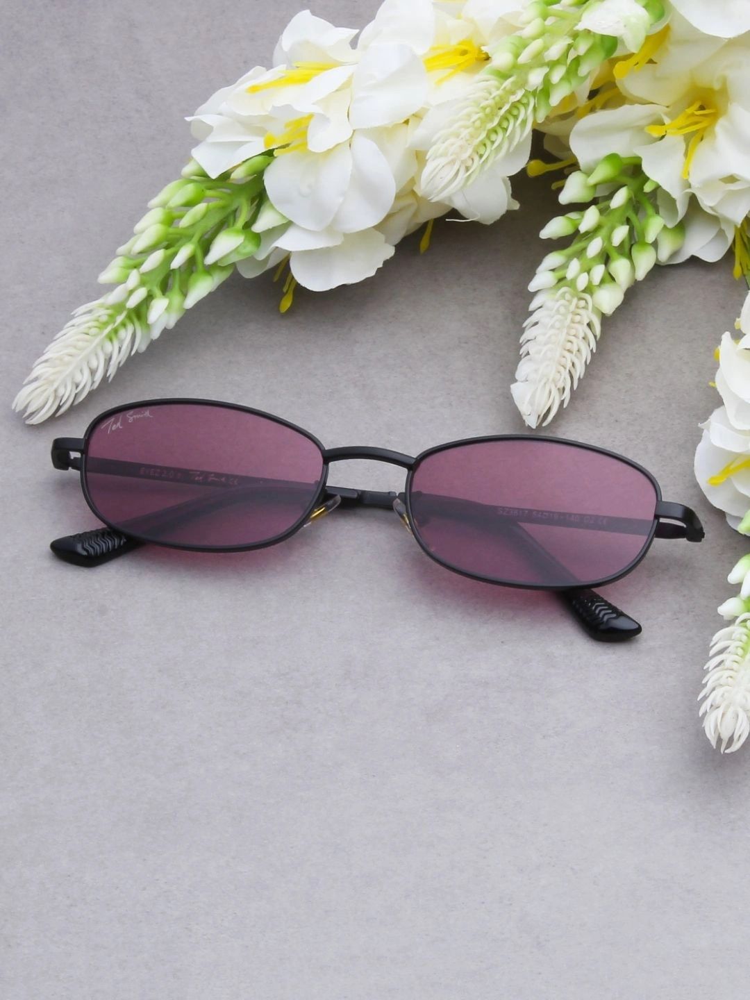 Ted Smith Unisex Pink Lens & Black Oval Sunglasses with-picture-14
