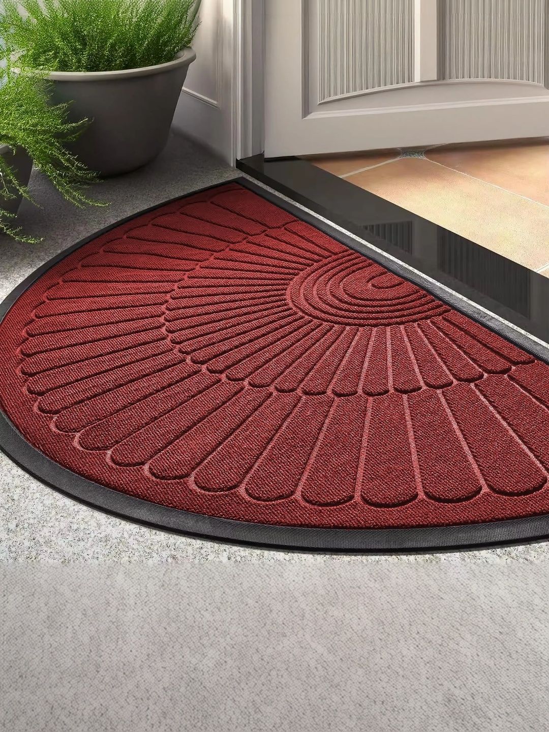 Ishro Home Red Anti-Skid Semi-Circle Doormats-picture-15