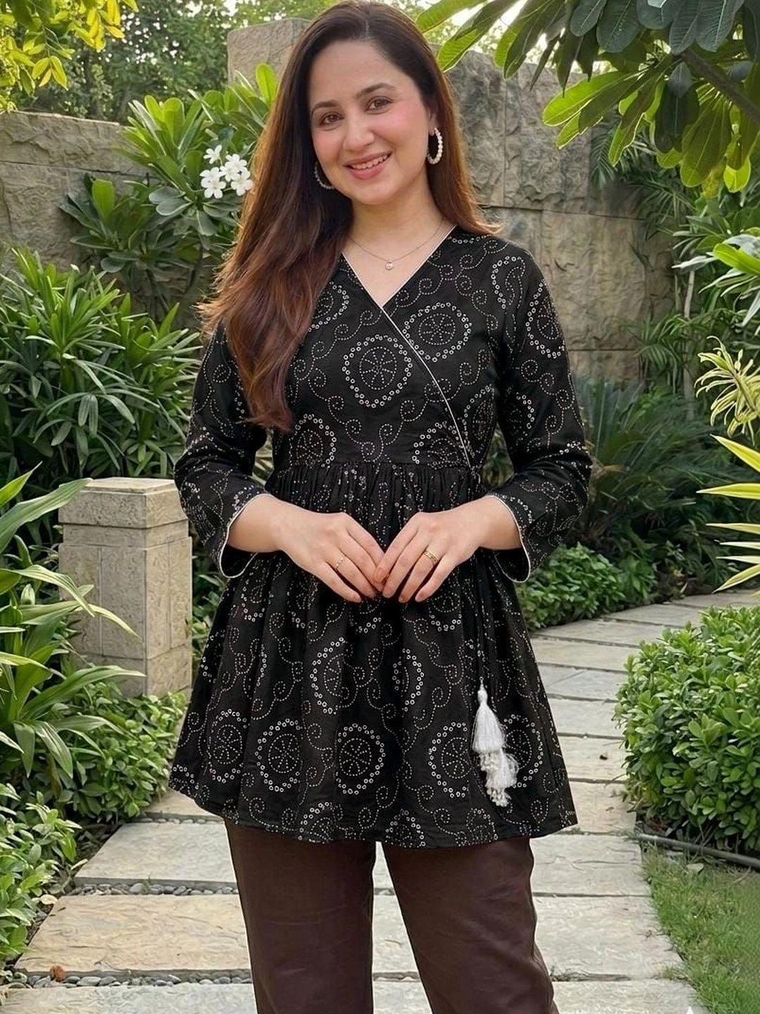 Vastrakaya Ethnic Motifs Printed V-Neck Pure Cotton Blend Angrakha Kurti-picture-16