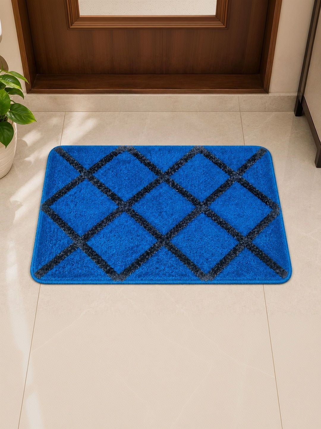VIKCLIQUE Blue & Black Ultra Soft Absorbent Anti-Skid Doormats-image-48