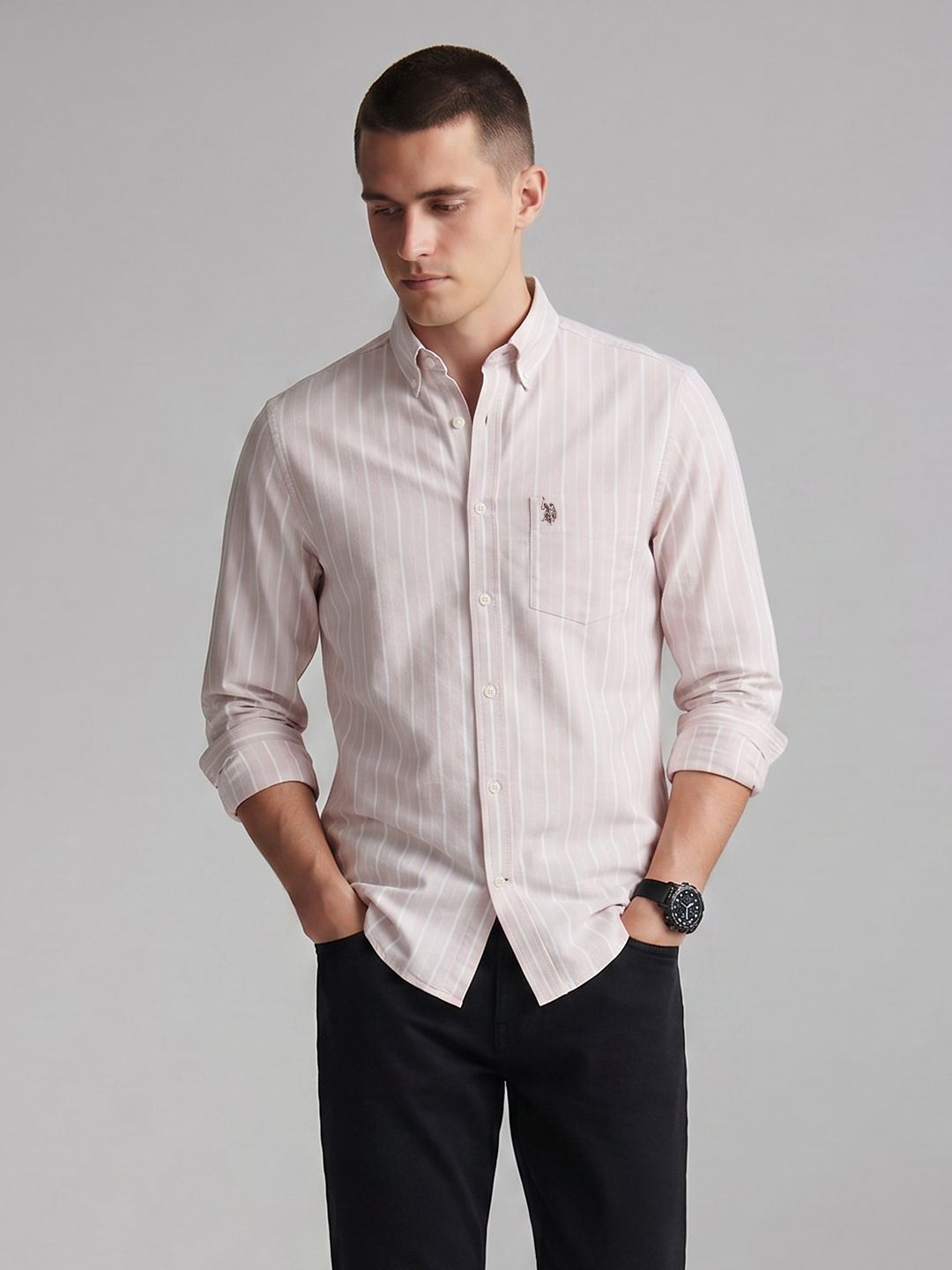 U.S. Polo Assn. Tailored Fit Striped Pure Cotton Casual Shirt-picture-42