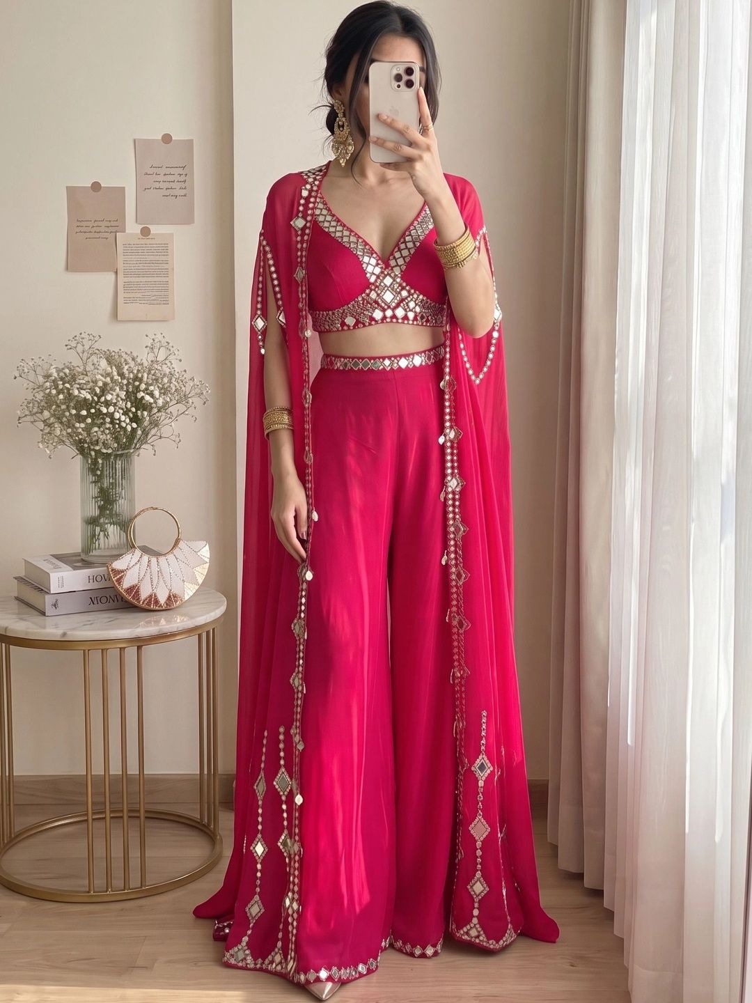 STARLY Embellished Top With Palazzos & Shrug Co-Ords-picture-0