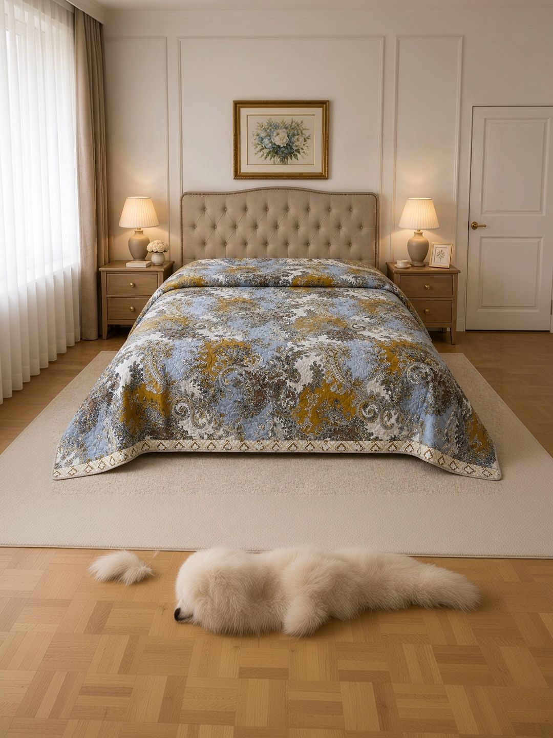 Supreme Home Collective Blue & Yellow Floral AC Room 300 GSM Blanket-picture-0