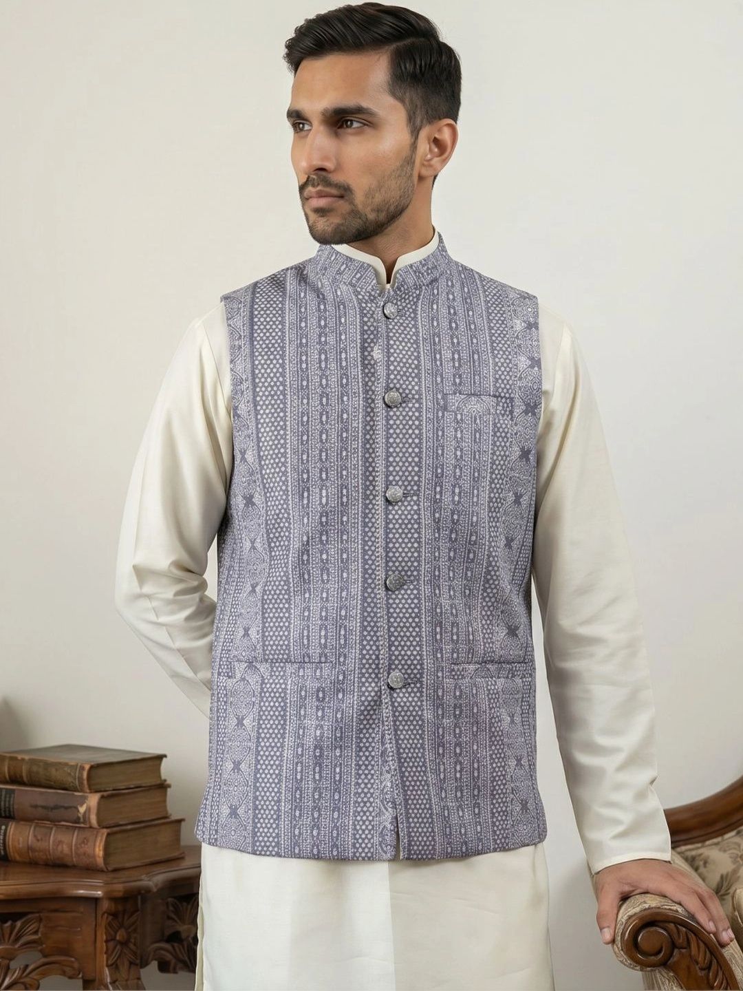 Jompers Woven Design Nehru Jackets-picture-57