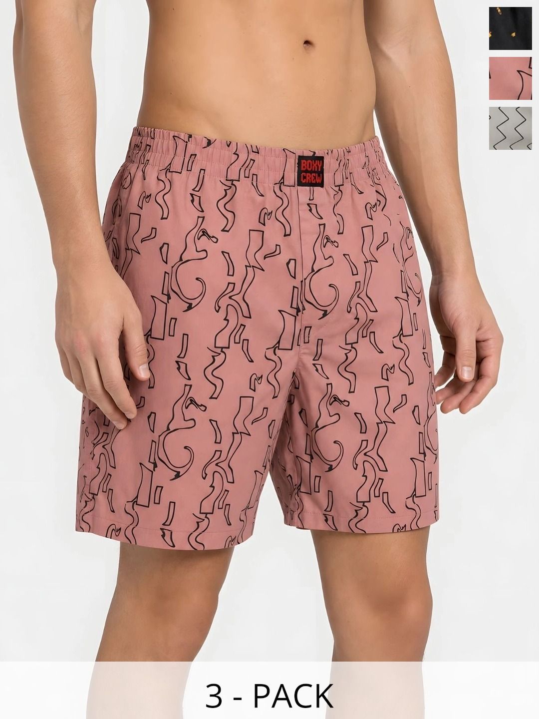 Boxy Crew Pack Of 3 Printed Pure Cotton Lightweight & Breathable Inner Elasticated Boxers-picture-24