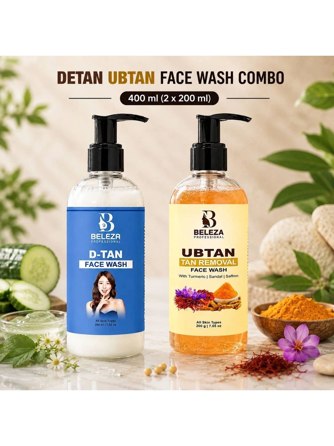 Beleza Professional Set Of 2 De Tan & Ubtan Face Wash For Hydration - 200 ml Each-image-4