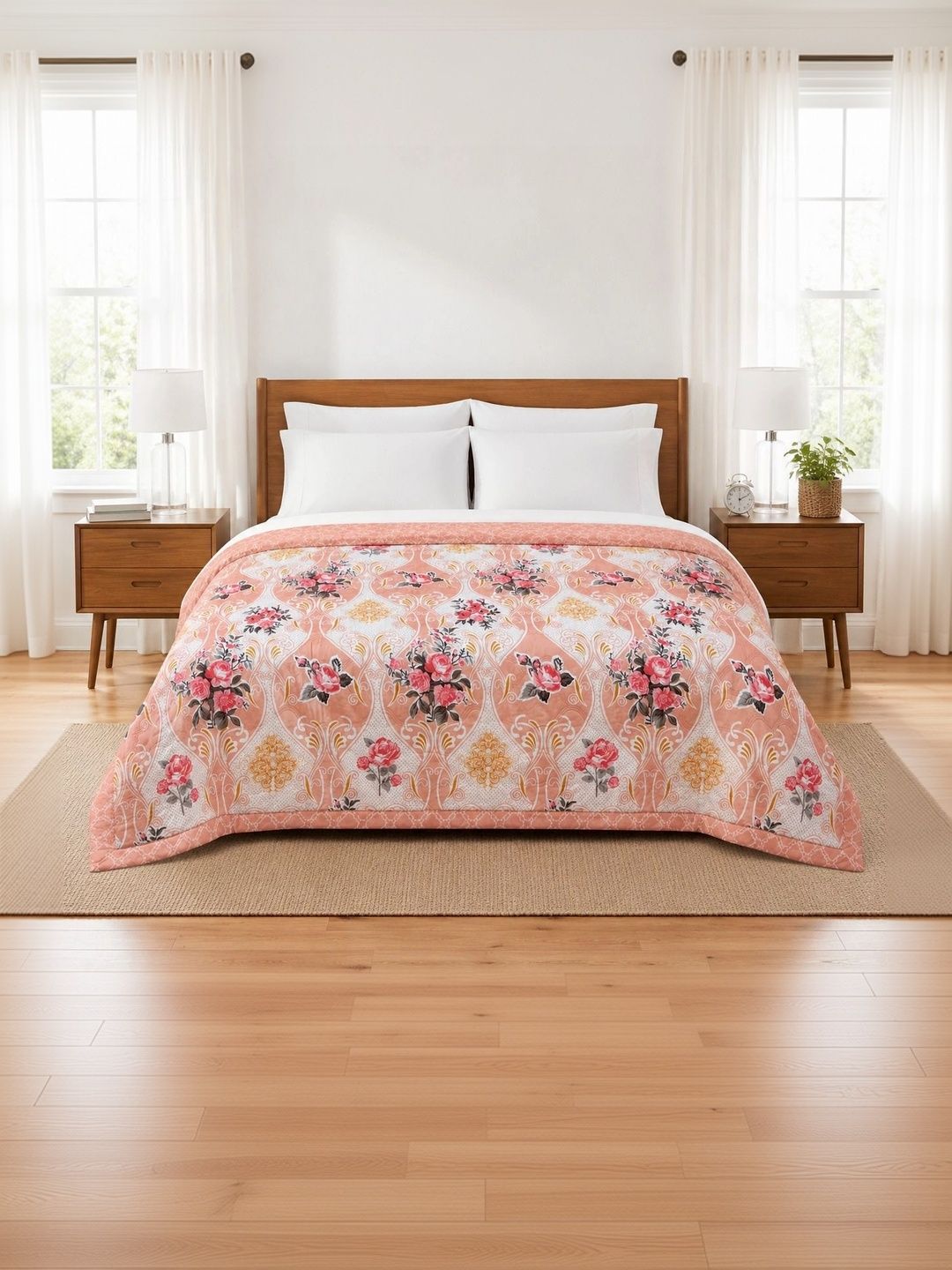 Supreme Home Collective Pink & White Floral AC Room 300 GSM Blanket-image-40