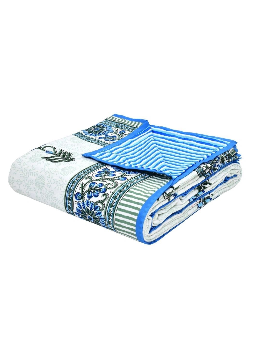 BLOCKS OF INDIA Blue & Green Floral AC Room 150 GSM Dohar-picture-10