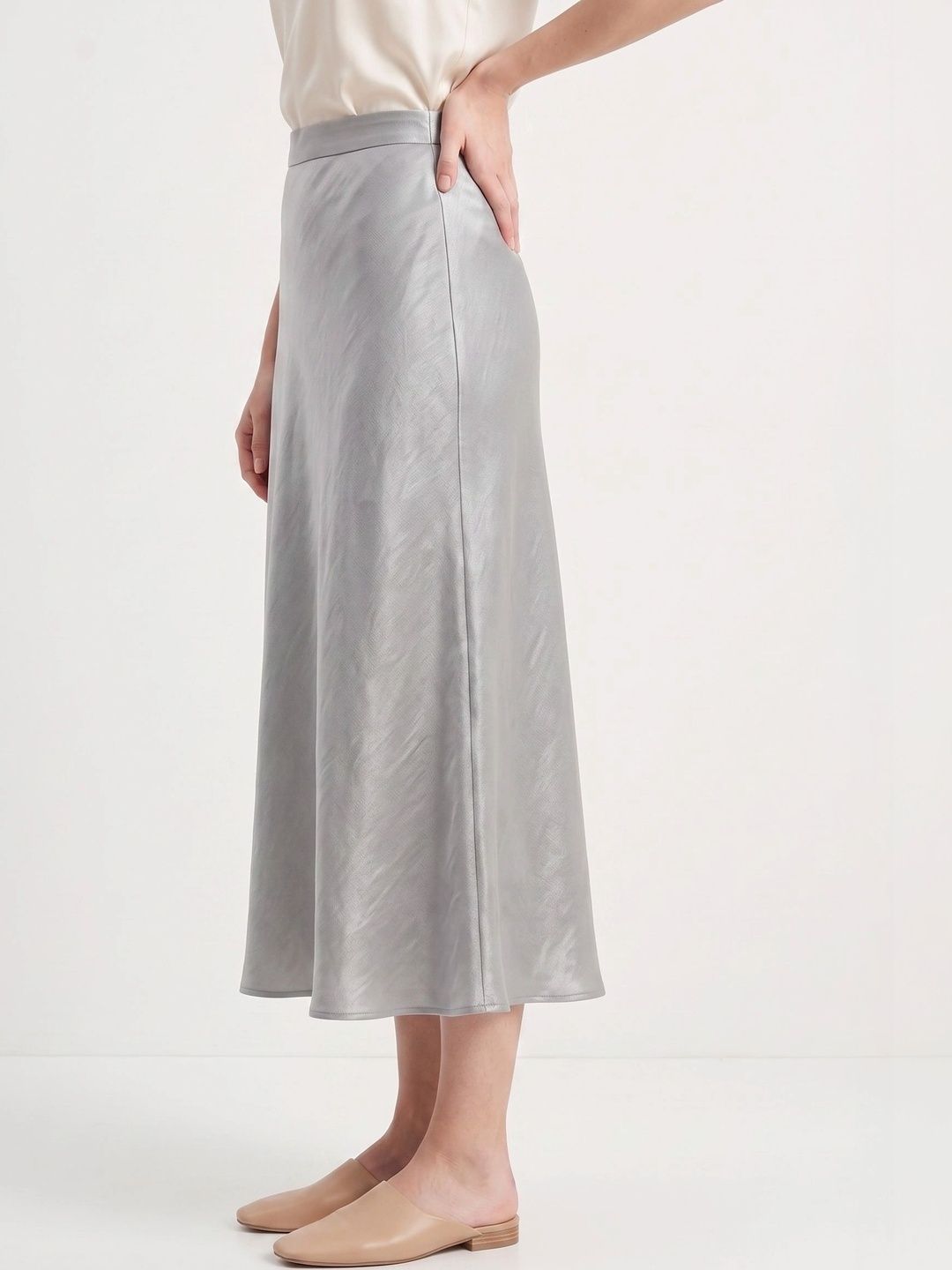 Neet Women Satin Washed Midi A-Line Skirt-image-16
