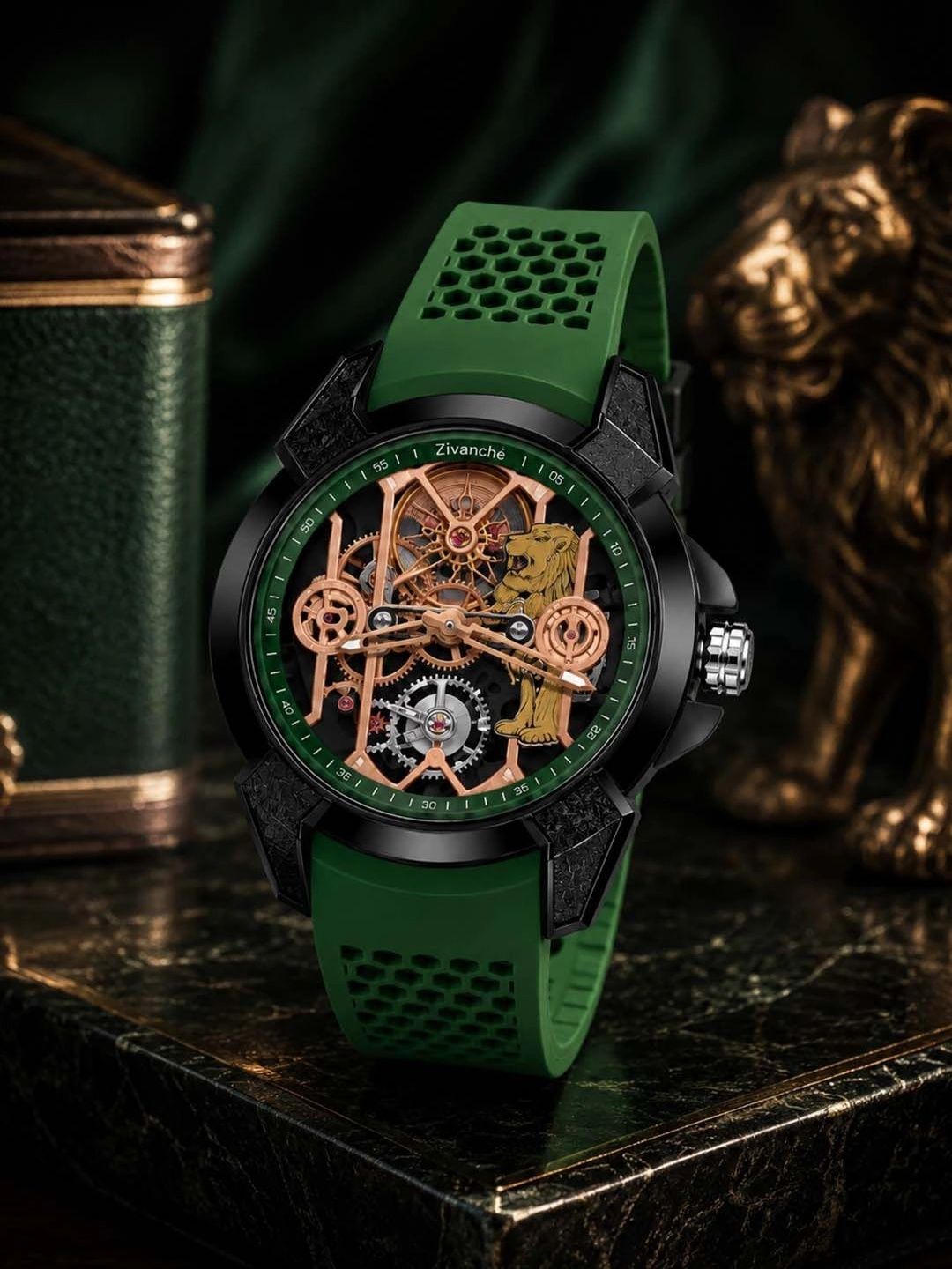 ZIVANCHE Unisex Skeleton Dial & Straps Analogue Chronograph Automatic Motion Powered Watch Sher-E-Pb-image-12