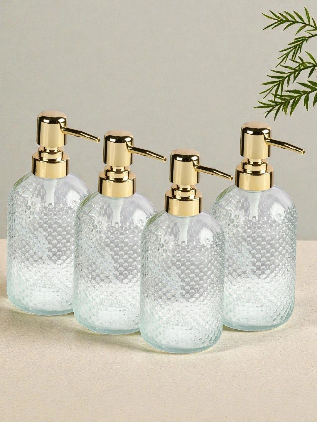 Kookee Transparent 4 piece Abstract Glass Soap Dispenser-image-13