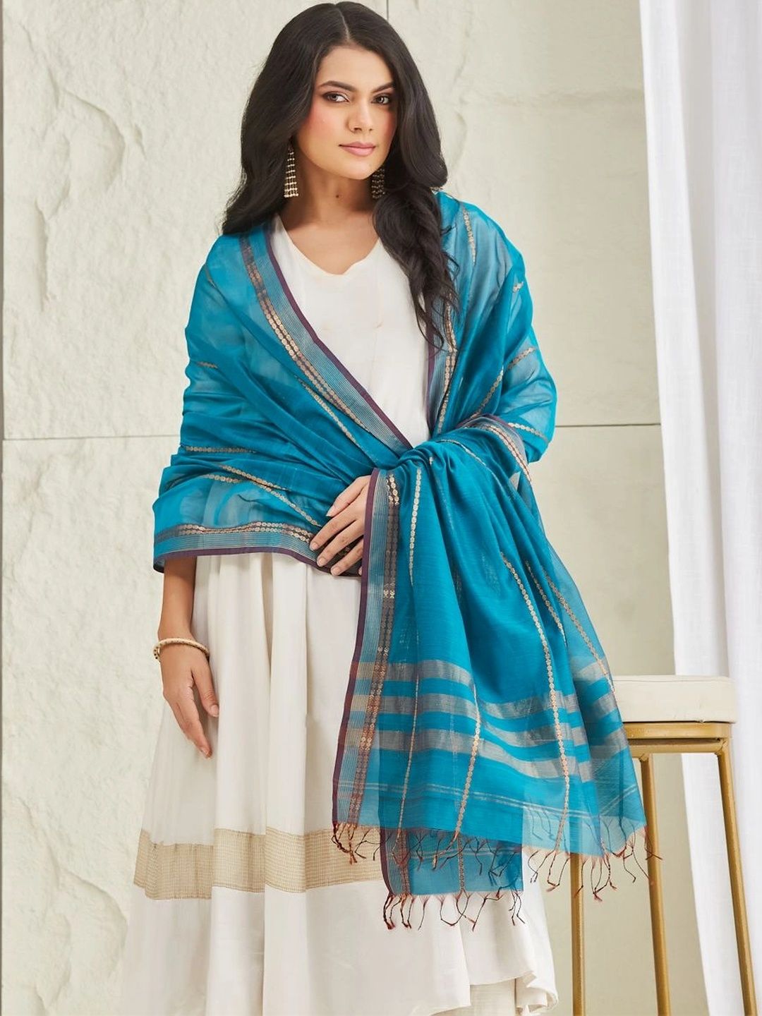 Fabindia Woven Design Cotton Silk Blend Dupatta with Zari-picture-13