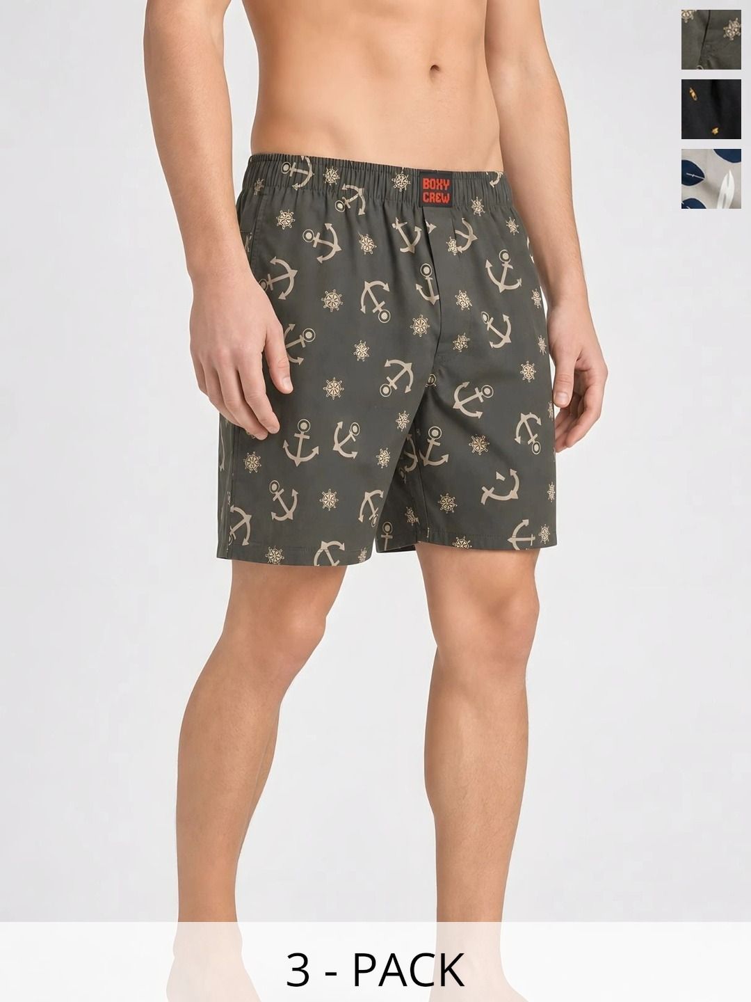 Boxy Crew Pack Of 3 Printed Pure Cotton Lightweight & Breathable Inner Elasticated Boxers-picture-36