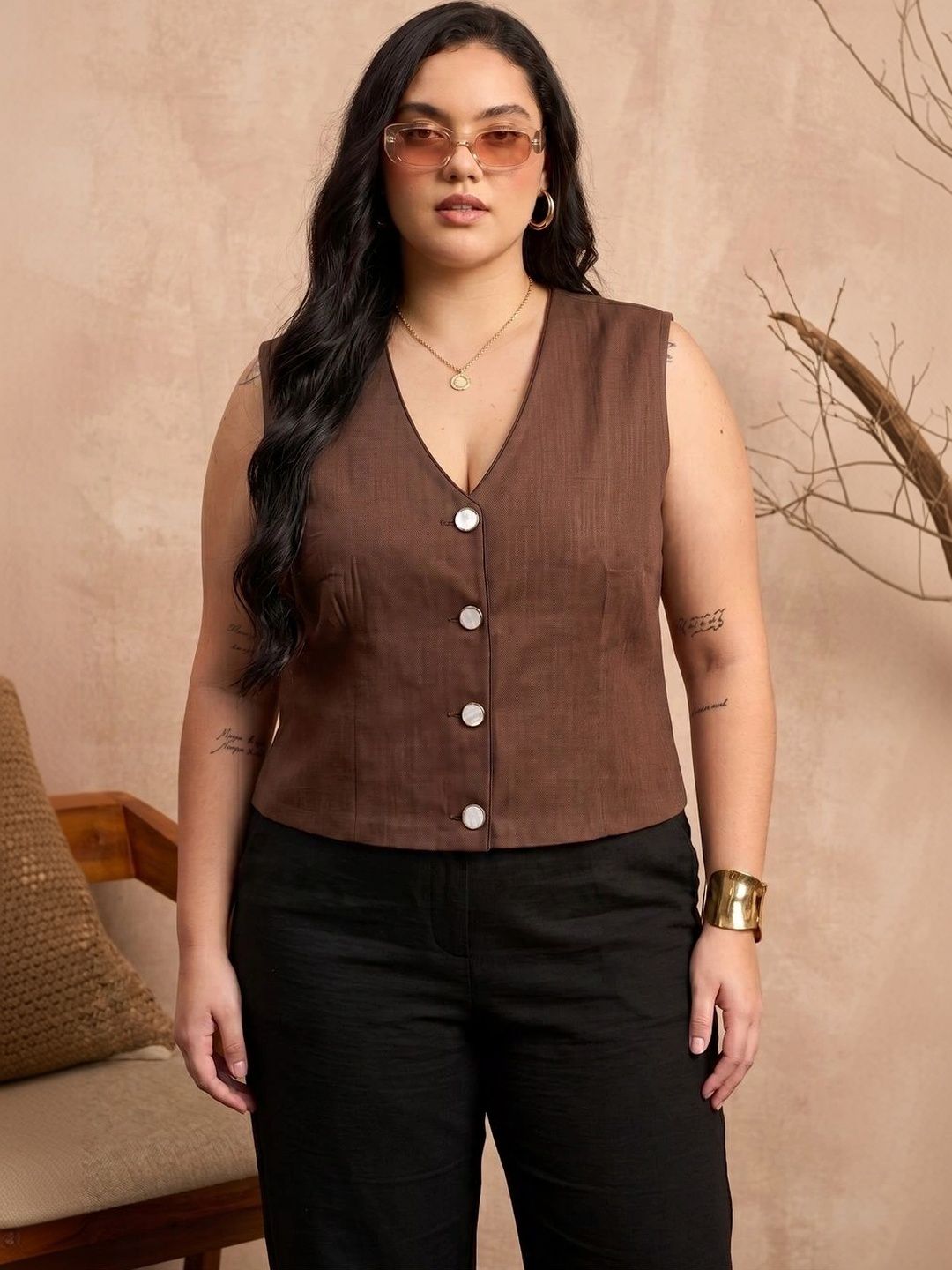 THE FASHION HUB V-Neck Woven Formal Waistcoat-picture-10