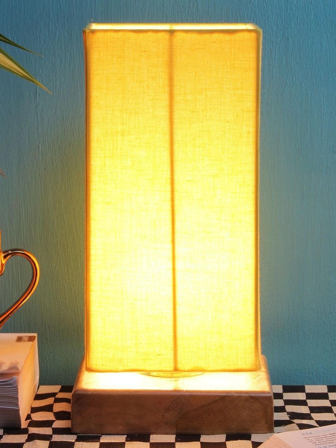 Myntra Elegant Homes Yellow Wood Traditional Rectangle Table Lamp-image-34