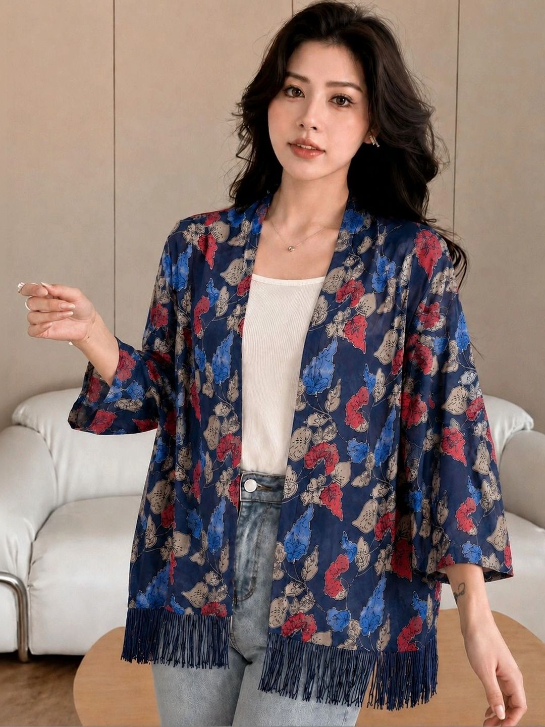 VALUE CREATION Women Printed Tasselled Shrug-picture-54