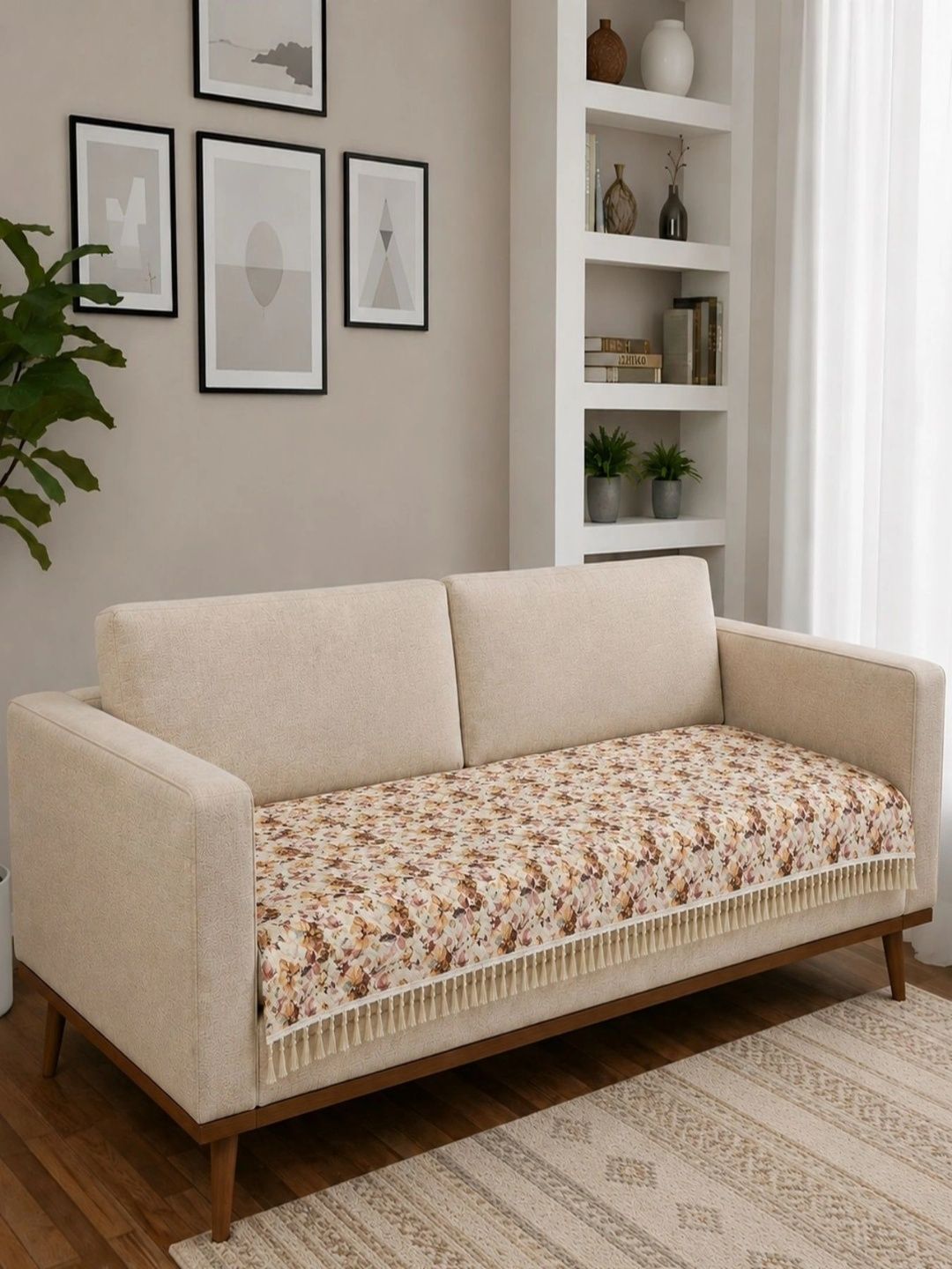 Homefab India Beige & Brown Printed 1 Piece Sofa Cover Without Arms-picture-18