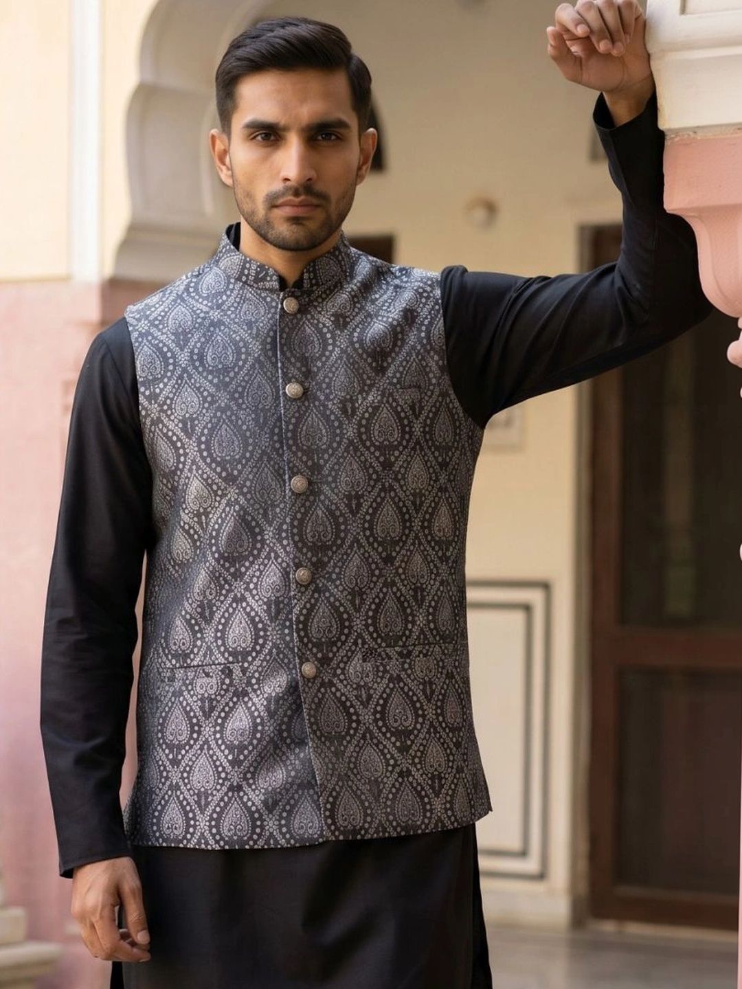 Jompers Woven Design Nehru Jackets-picture-36