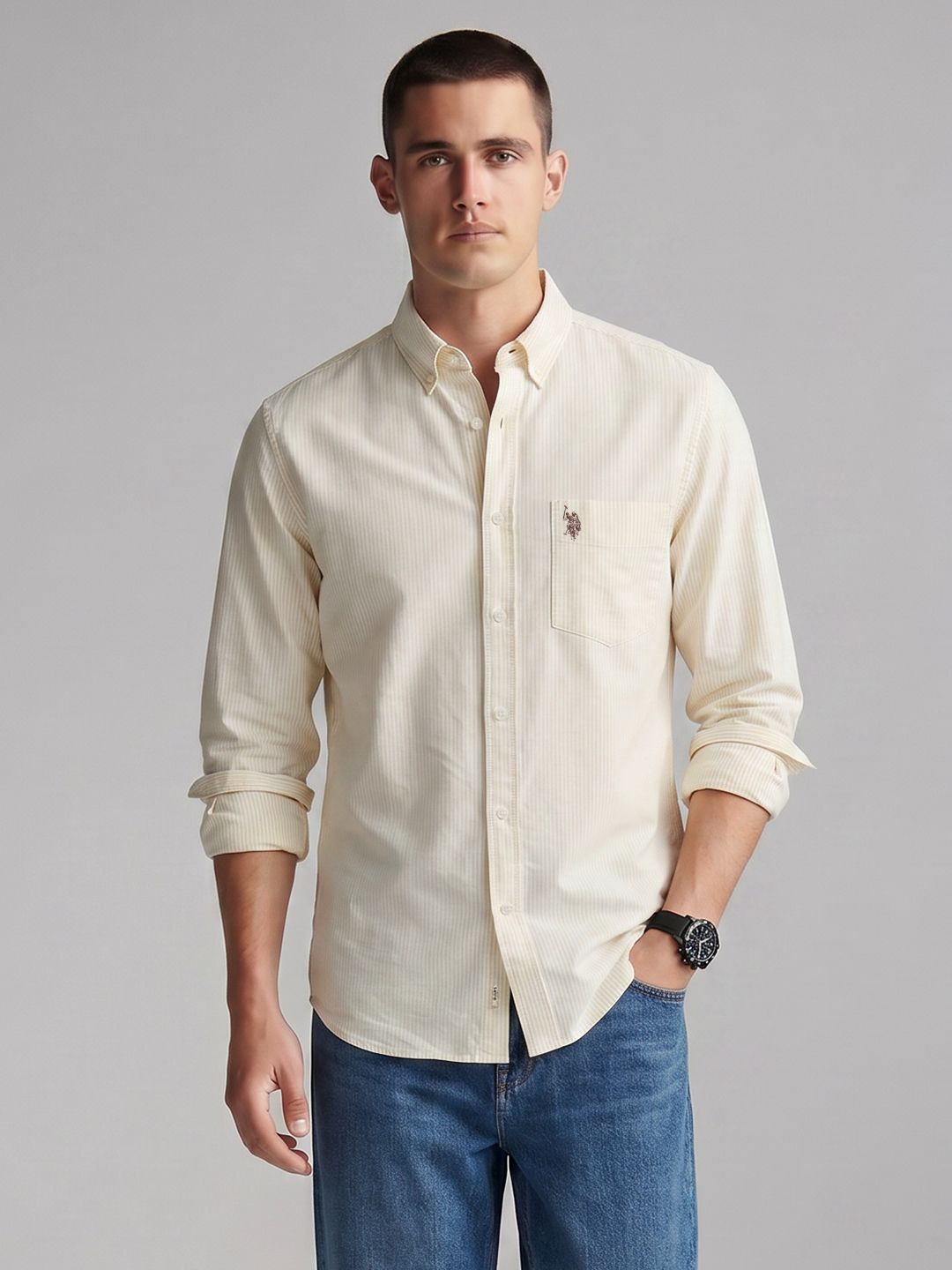 U.S. Polo Assn. Men Tailored Fit Multi Stripes Striped Casual Shirt-picture-30