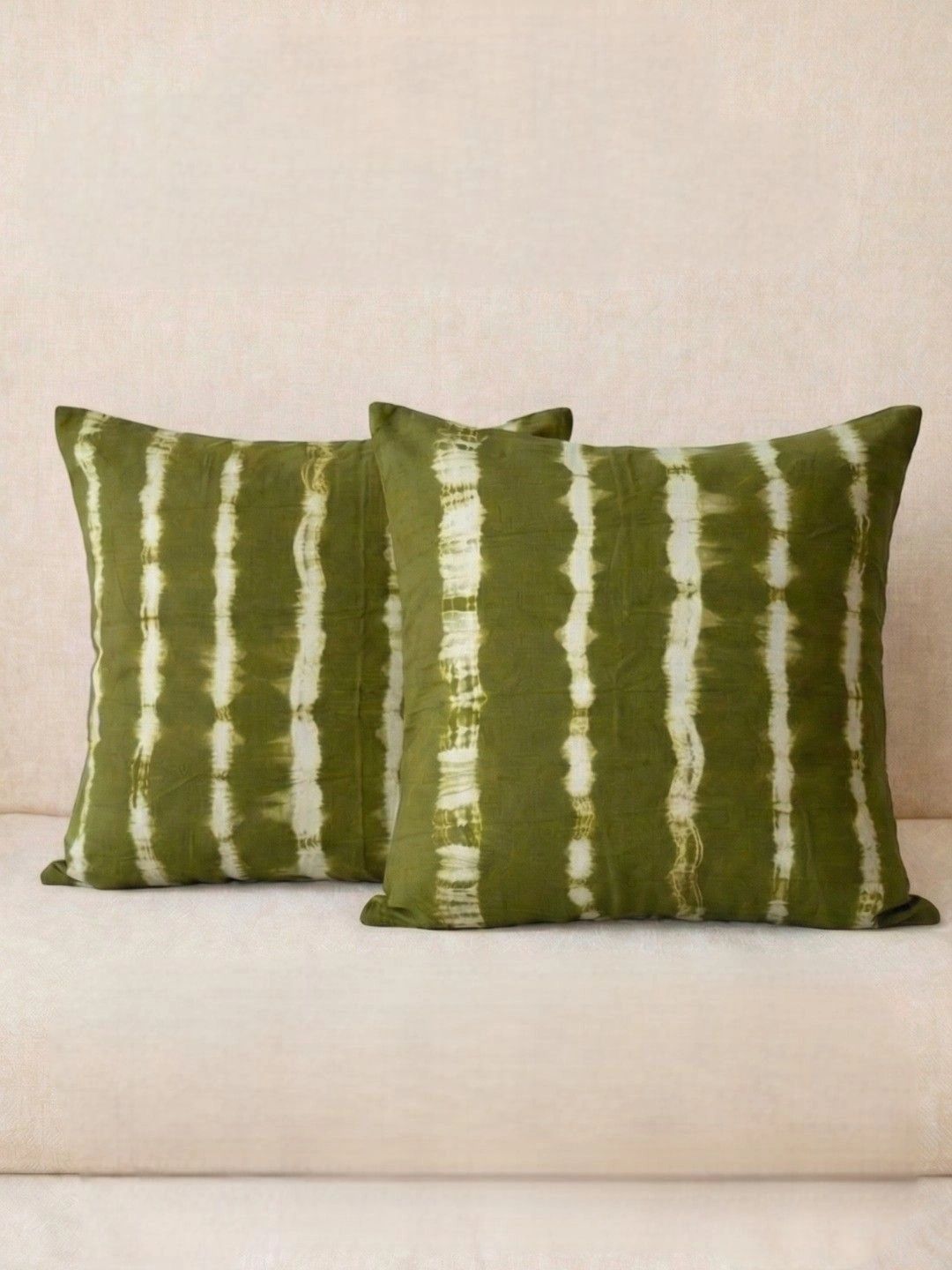 KHADARVAS Off White & Green Striped Square Cushion Covers-image-20