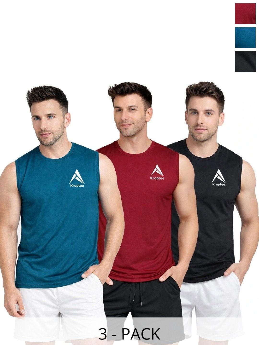 Kroptee Pack of 3 Cotton Blend Gym Vest-picture-12